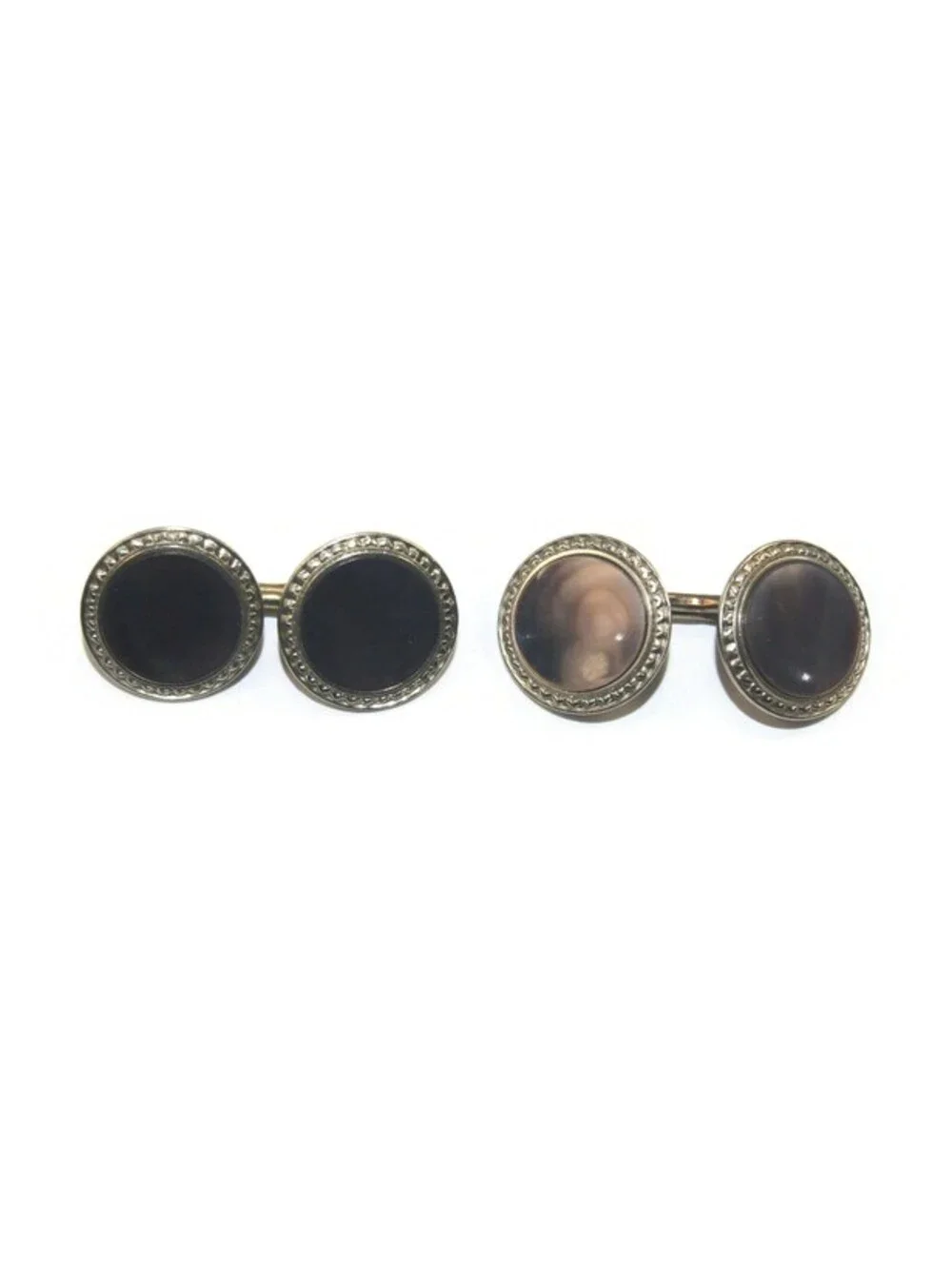 Antique Krementz Gold Plated & Abalone Double Round Cuff Links.